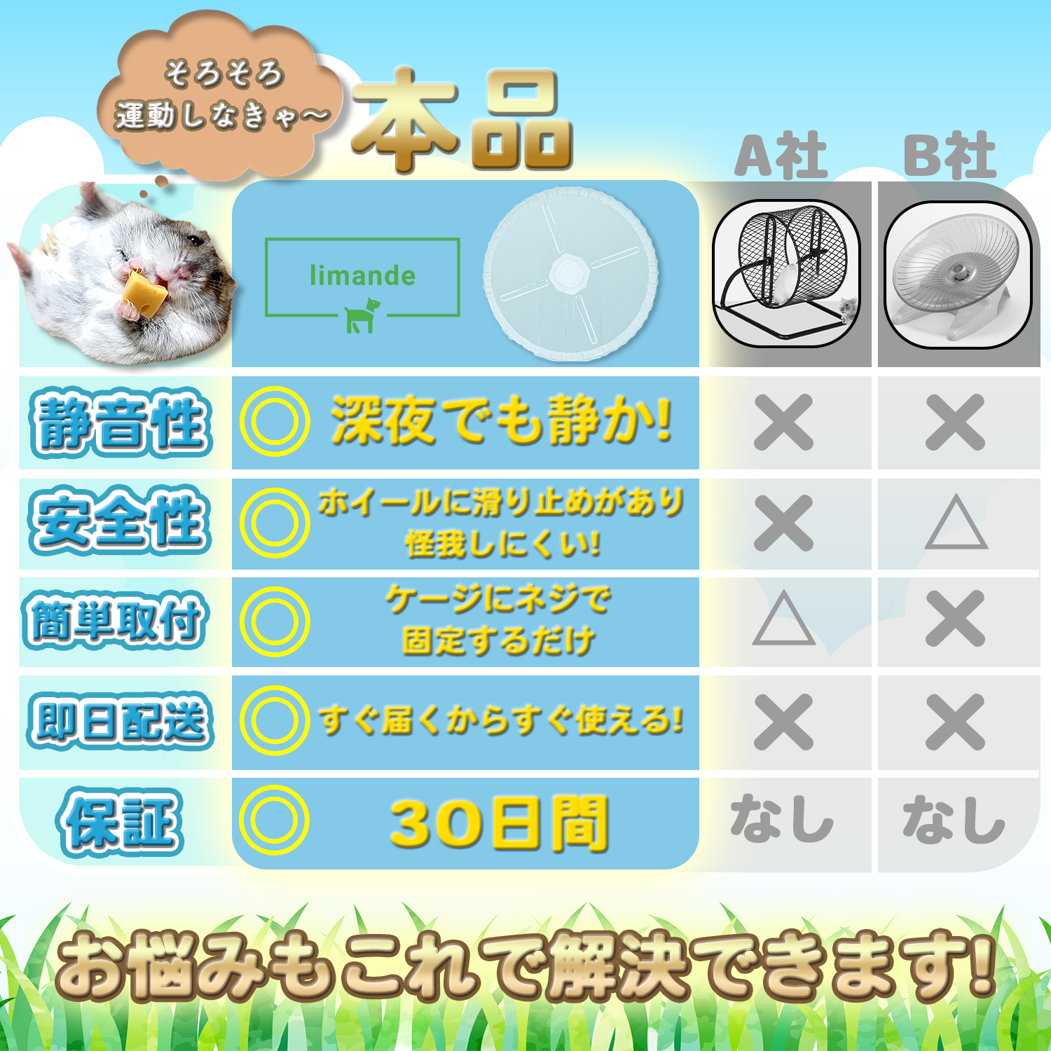 【日本語取説付】limande サイレントホイール21 サイレントホイール ハムスター 回し車 21cm ケージ取り付け専用 超静音 オールクリア - 画像 (4)