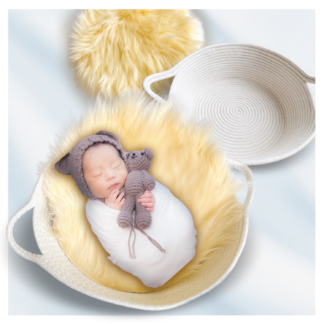 【limande】 ニューボーンフォト かご ニュー ボーンフォト セルフ アイボリーファー+コットンかご【新生児 撮影セット】 ベビーフォト 小物 出産祝い (複製)